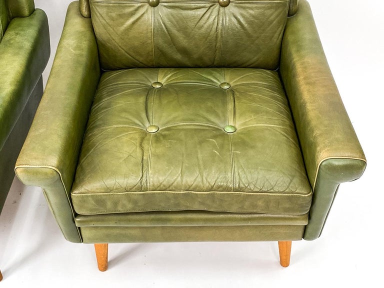 Svend Skipper Mid-Century Olive Green Leather Seating Suite For Sale 1