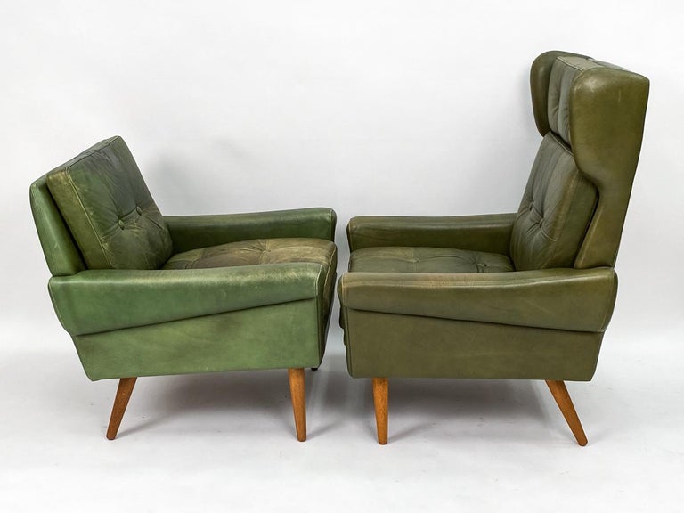 Svend Skipper Mid-Century Olive Green Leather Seating Suite For Sale 2