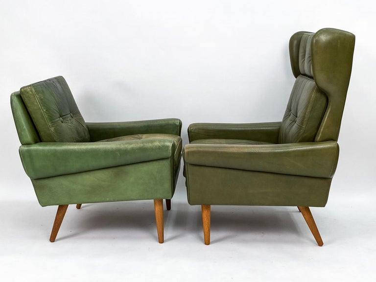Svend Skipper Mid-Century Olive Green Leather Seating Suite For Sale 3