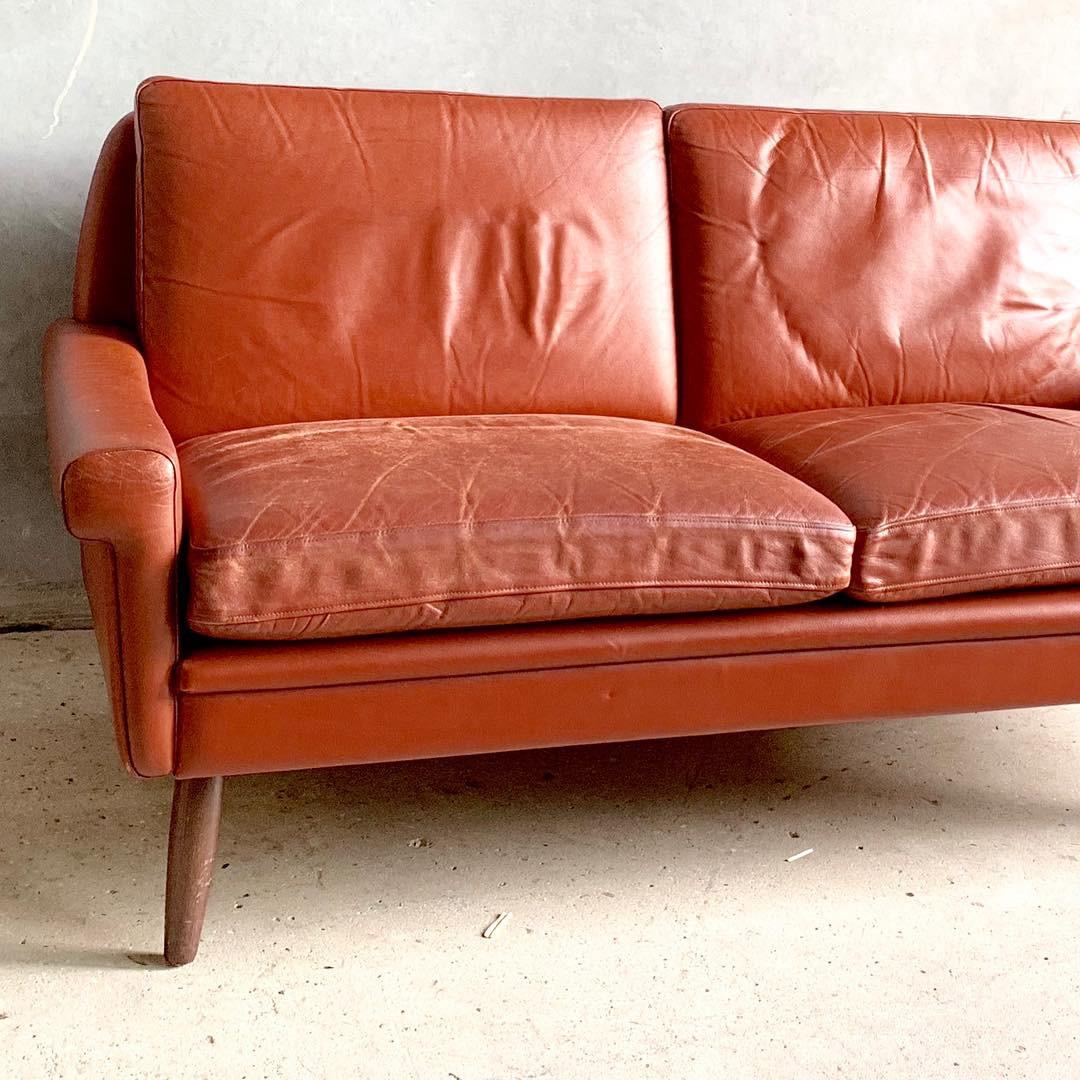 Mid-Century Modern Svend Skipper Midcentury Danish Sofa in Red Leather