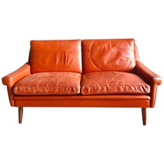 Svend Skipper Midcentury Danish Sofa in Red Leather