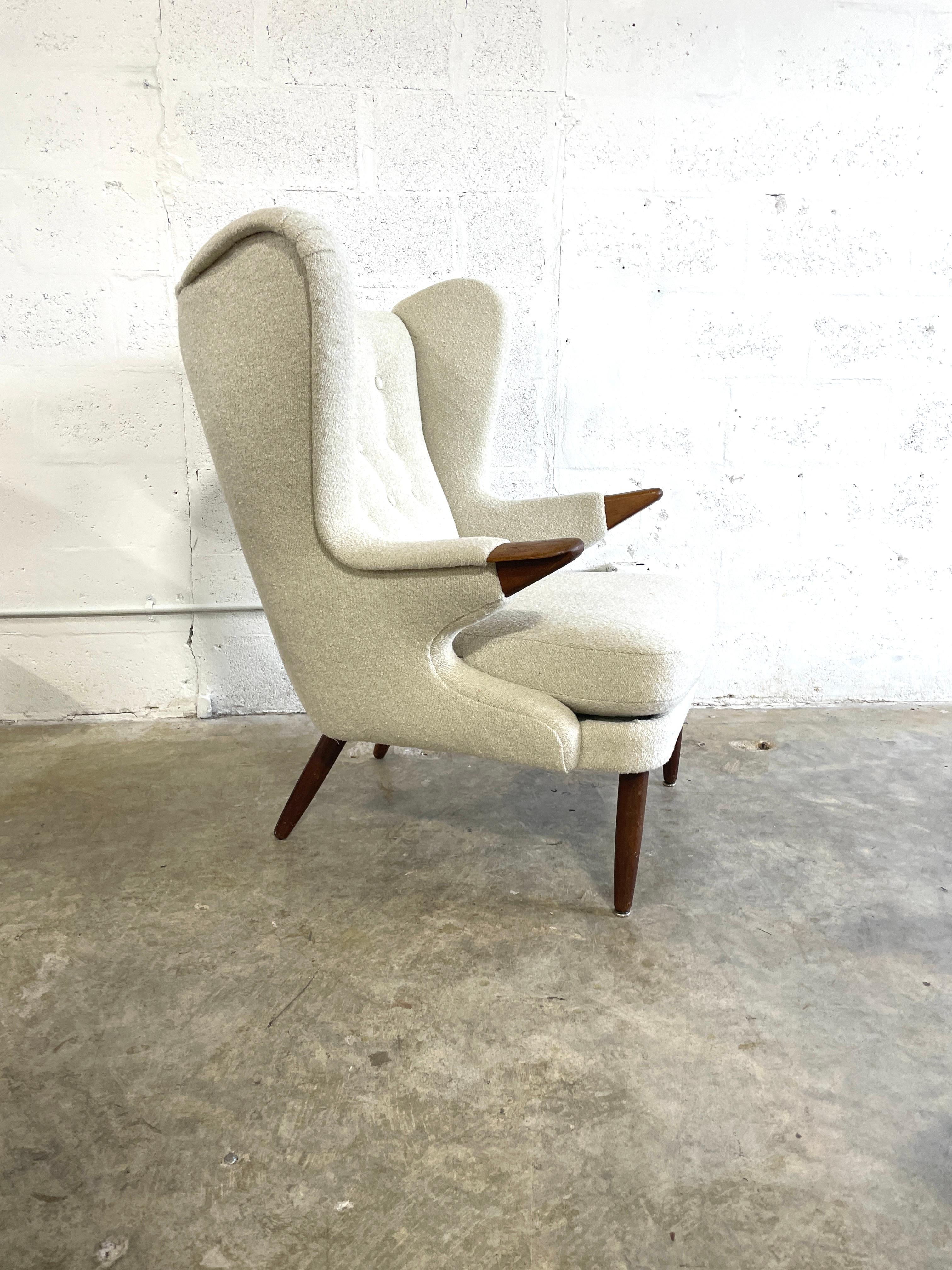 Model 91 Chair (“Papa Bear chair”) designed by Svend Skipper for Skipper Mobler. teak details. newly upholstered. 33.5w 30d 40.5h 18s
