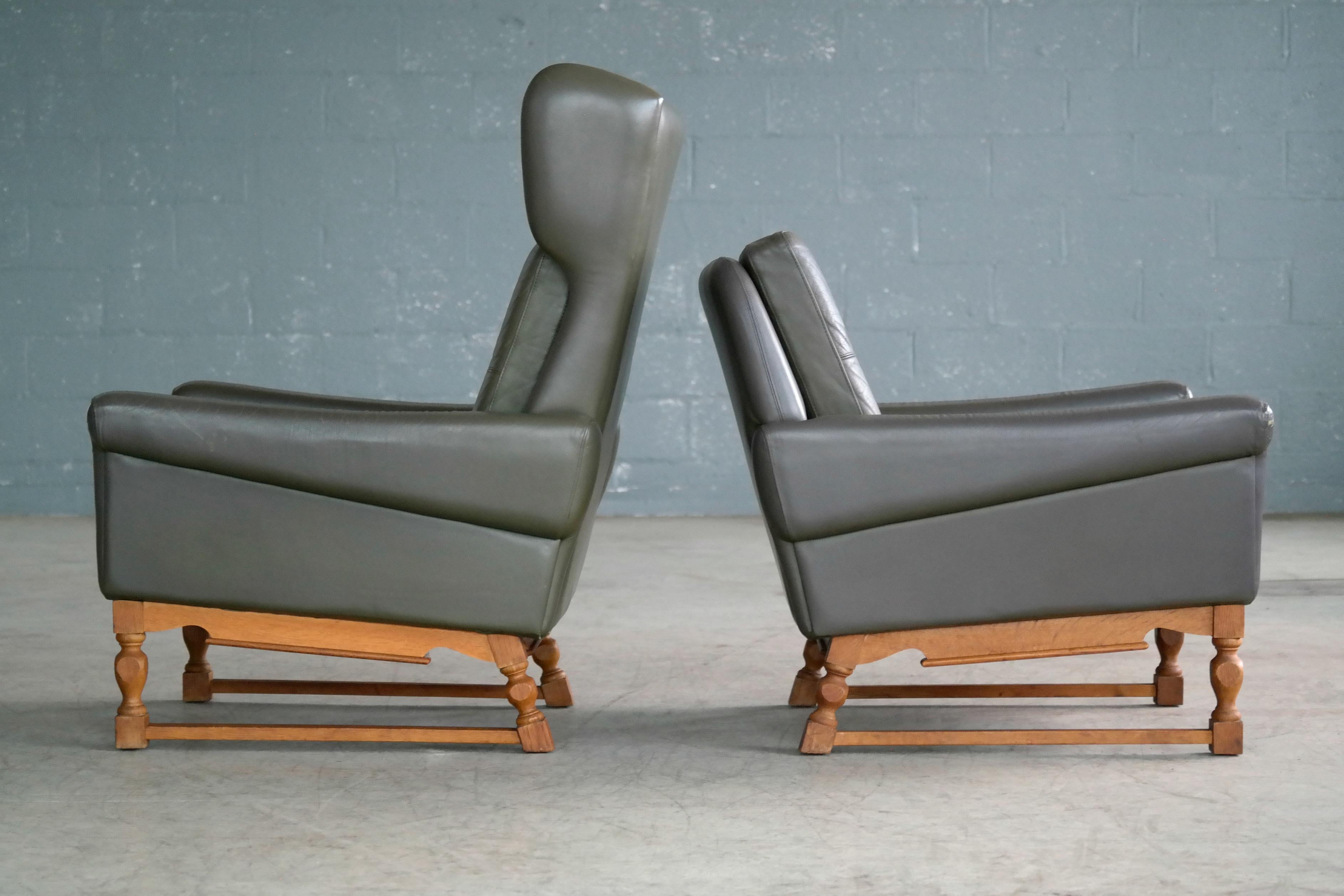 Svend Skipper Pair of High and Low Back Lounge Chairs in Green Leather For Sale 4