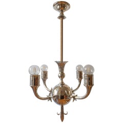 Antique Svenskt Tenn Attributed, Rare Swedish Grace Period Four-Arm Pewter Chandelier