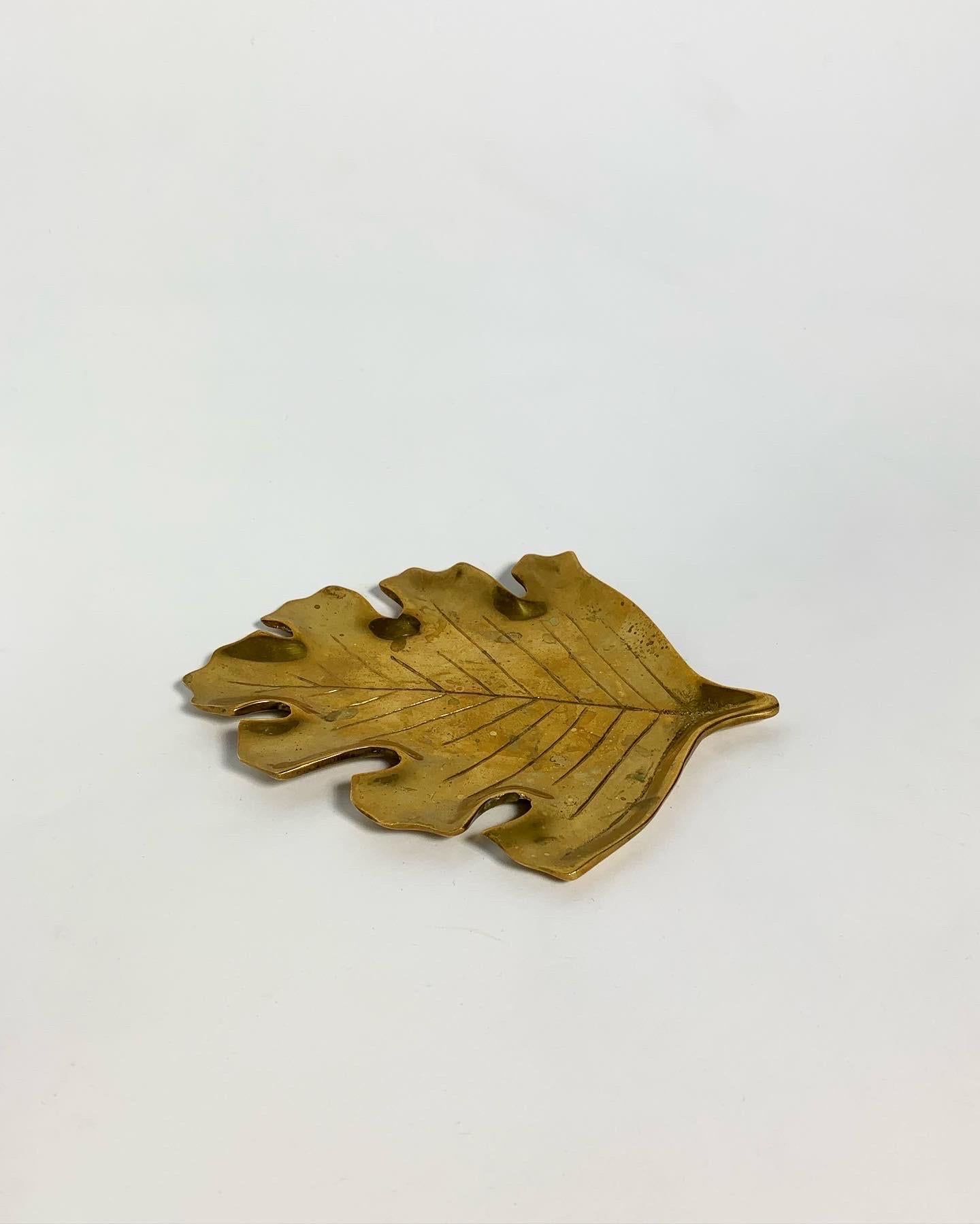 Rare brass leaf plate designed in 1936 for Svenskt Tenn by unknown designer but probably Josef Frank, information provided by the manufacturer. 

Hand-crafted of solid brass with a beautiful patina.

This piece would make a wonderful catch-all