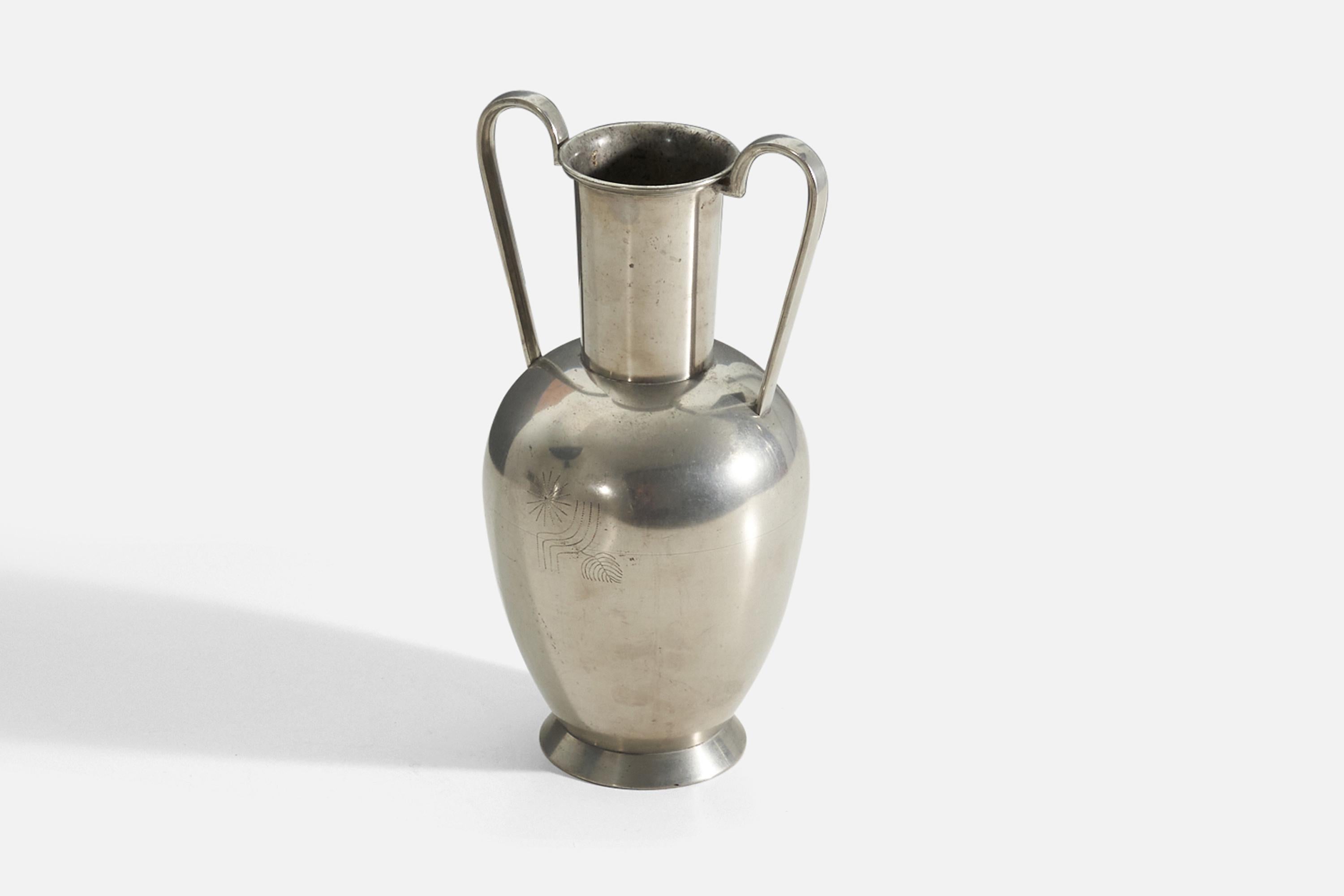 Swedish Svenskt Tenn, Engraved Vase or Trophy, Pewter, Sweden, C. 1935 For Sale