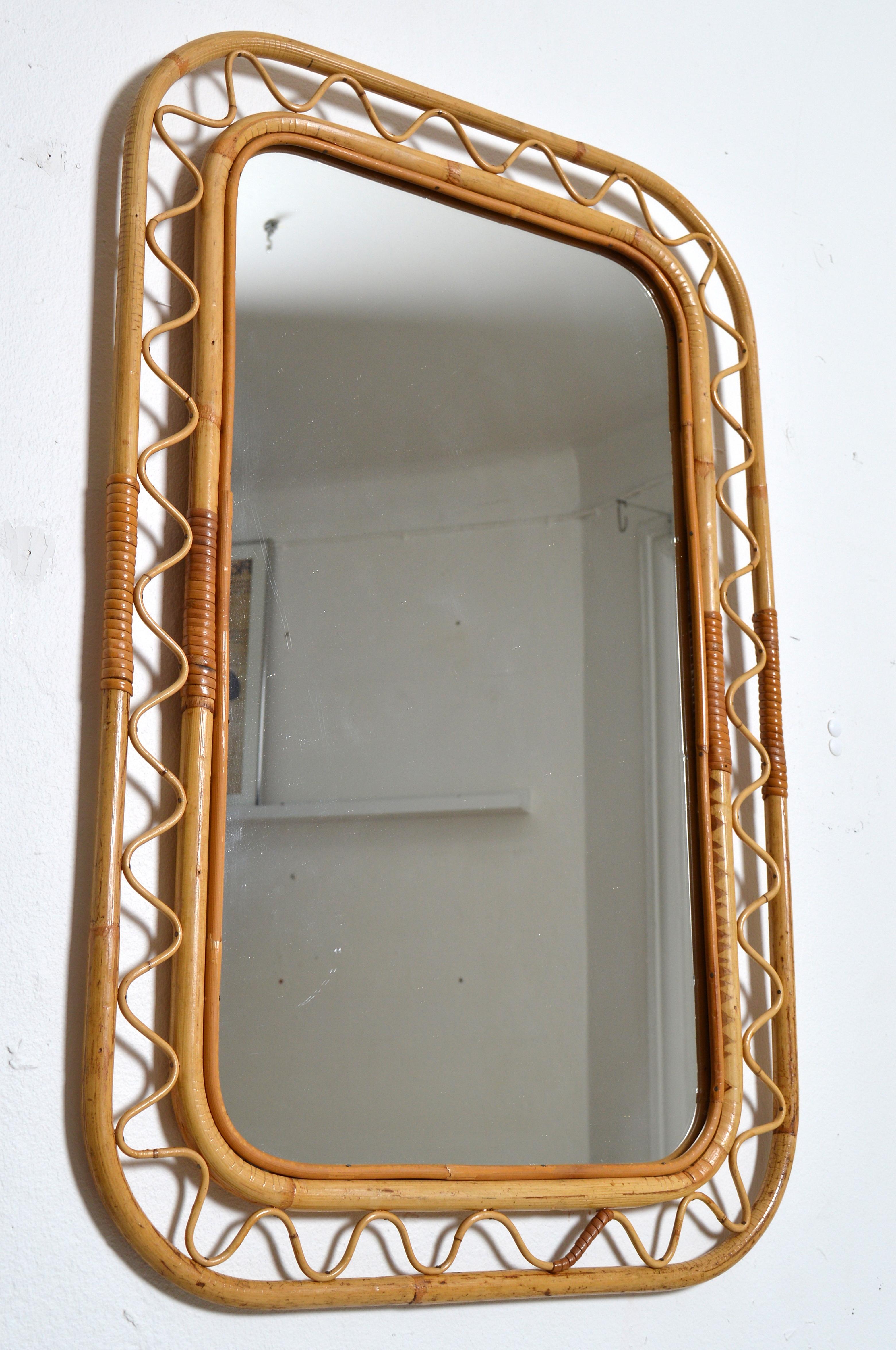 Scandinavian Modern Svenskt Tenn Organic Wall Mirror, Rattan / Wicker, Bamboo, Sweden, 1950s