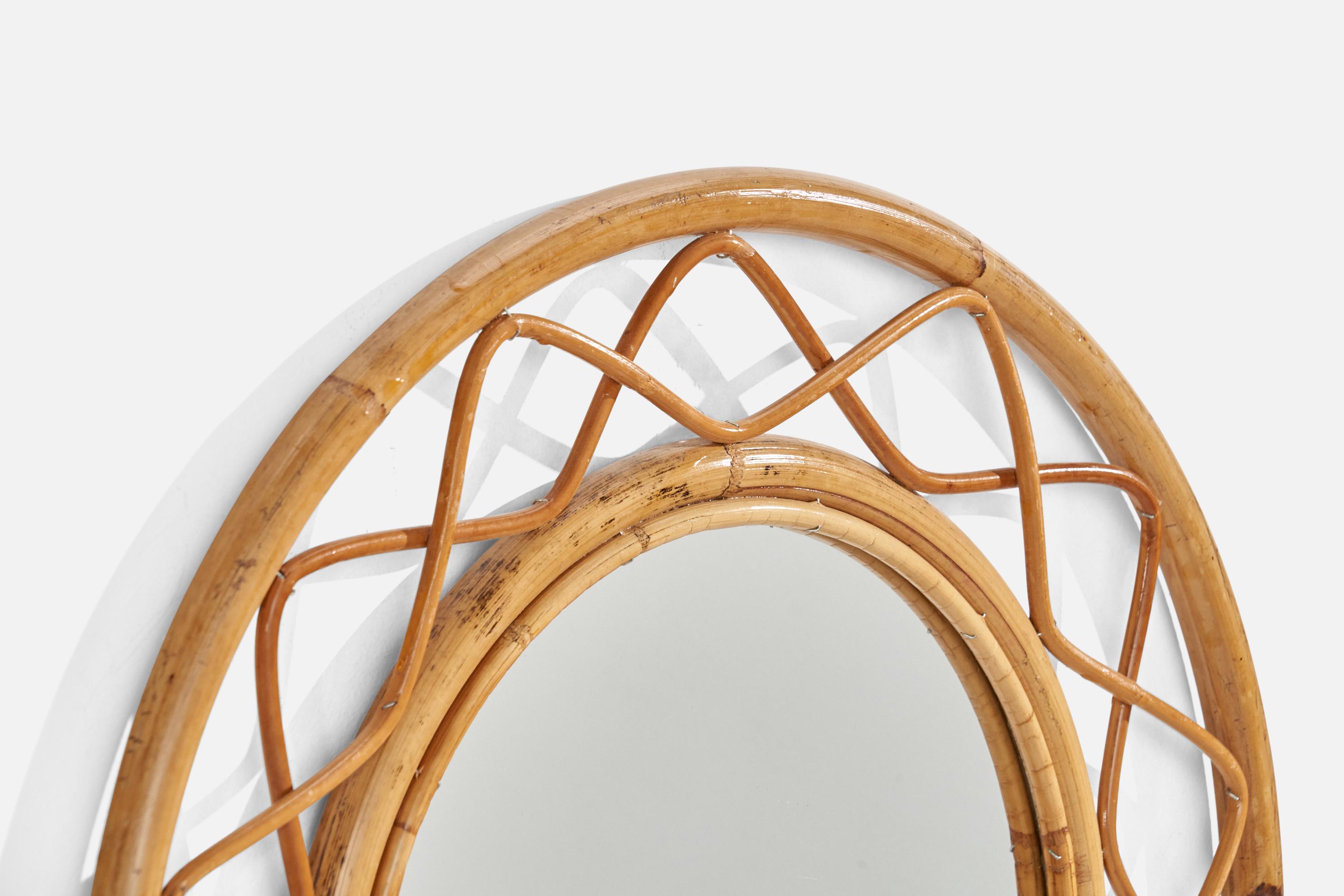 Mid-Century Modern Svenskt Tenn, Organic Wall Mirror, Woven Wicker, Bambo, Glass, Sweden, 1950s For Sale
