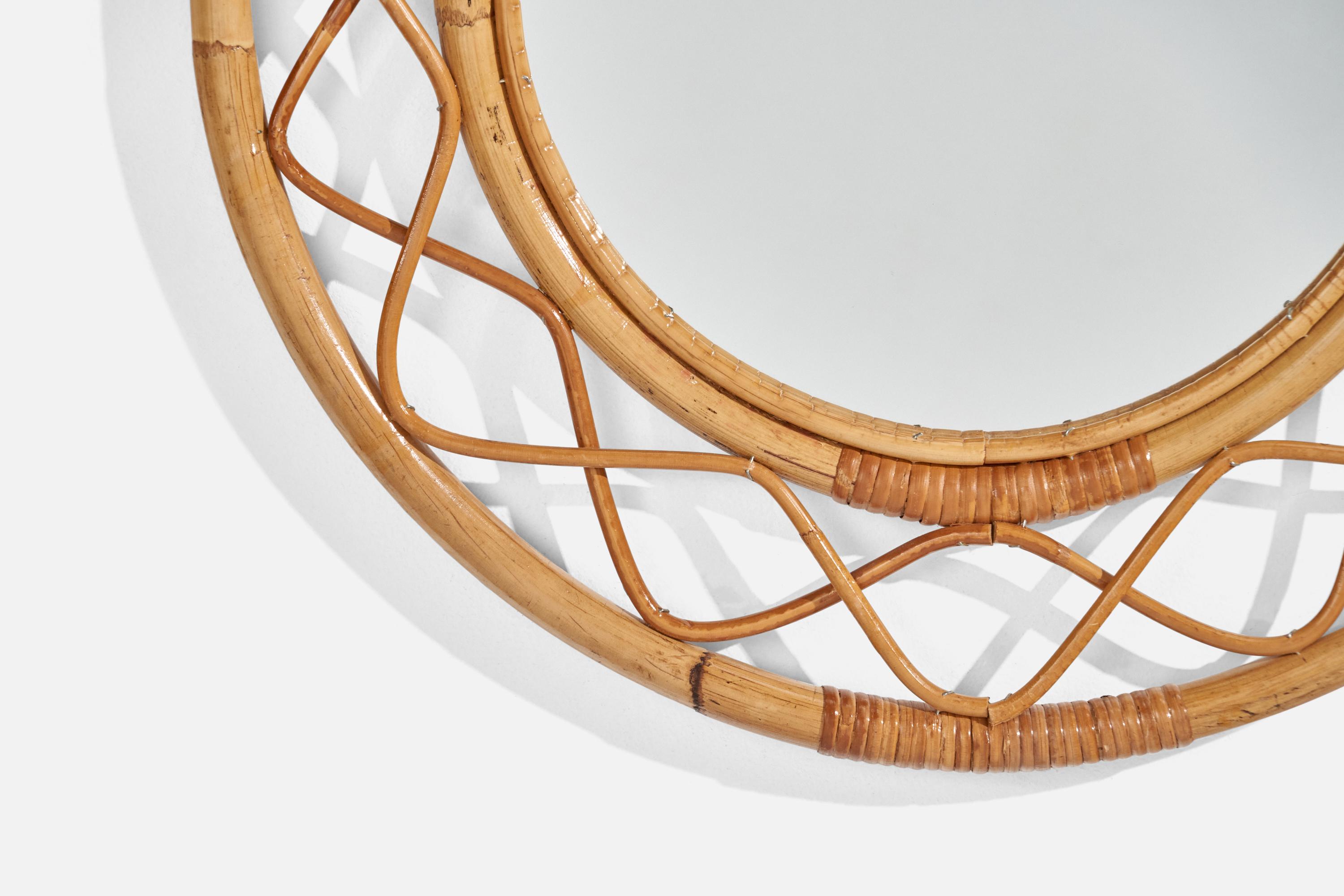 Svenskt Tenn, Organic Wall Mirror, Woven Wicker, Bambo, Glass, Sweden, 1950s In Good Condition For Sale In High Point, NC