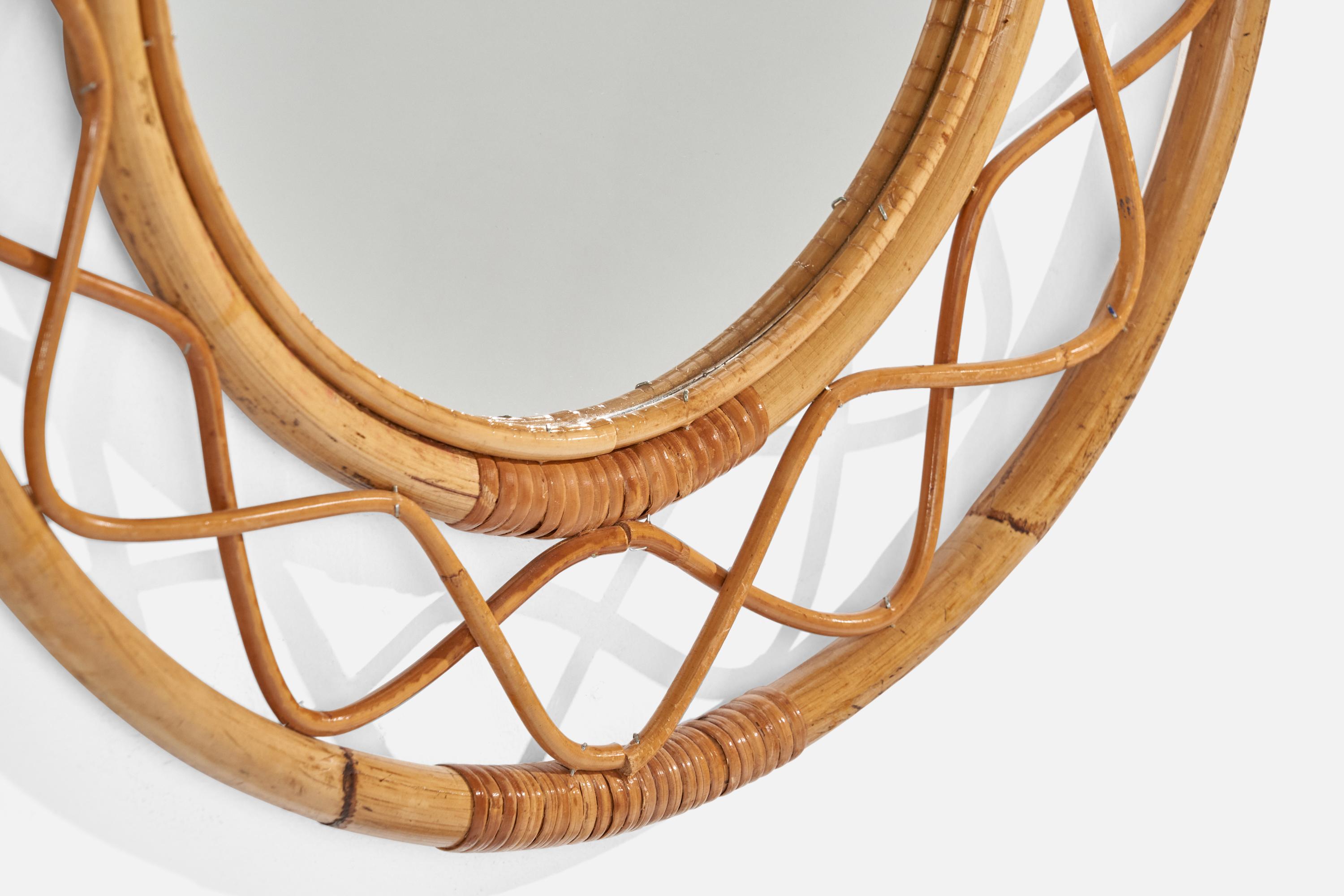 Mid-20th Century Svenskt Tenn, Organic Wall Mirror, Woven Wicker, Bambo, Glass, Sweden, 1950s For Sale