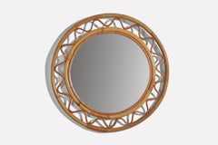 Retro Svenskt Tenn, Wall Mirror, Woven Wicker, Bamboo, Mirror Glass, Sweden, 1950s