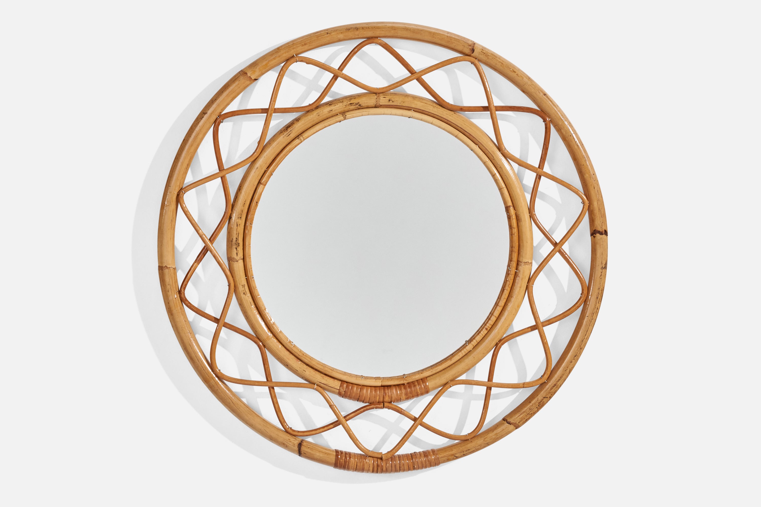 Svenskt Tenn, Organic Wall Mirror, Woven Wicker, Bambo, Glass, Sweden, 1950s For Sale