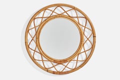 Vintage Svenskt Tenn, Organic Wall Mirror, Woven Wicker, Bambo, Glass, Sweden, 1950s