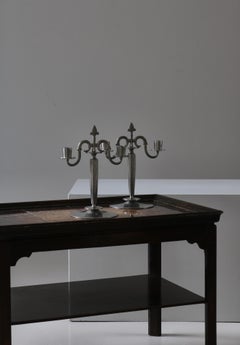 Svenskt Tenn Pair of Pewter Candelabras by Edvin Ollers, Stockholm, 1929
