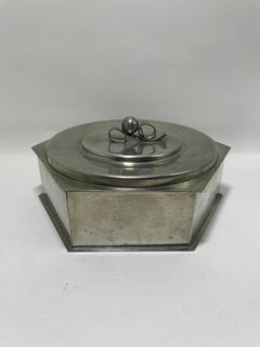 Svenskt Tenn Pewter Lidded Box with Scroll Handle, Sweden, 1936