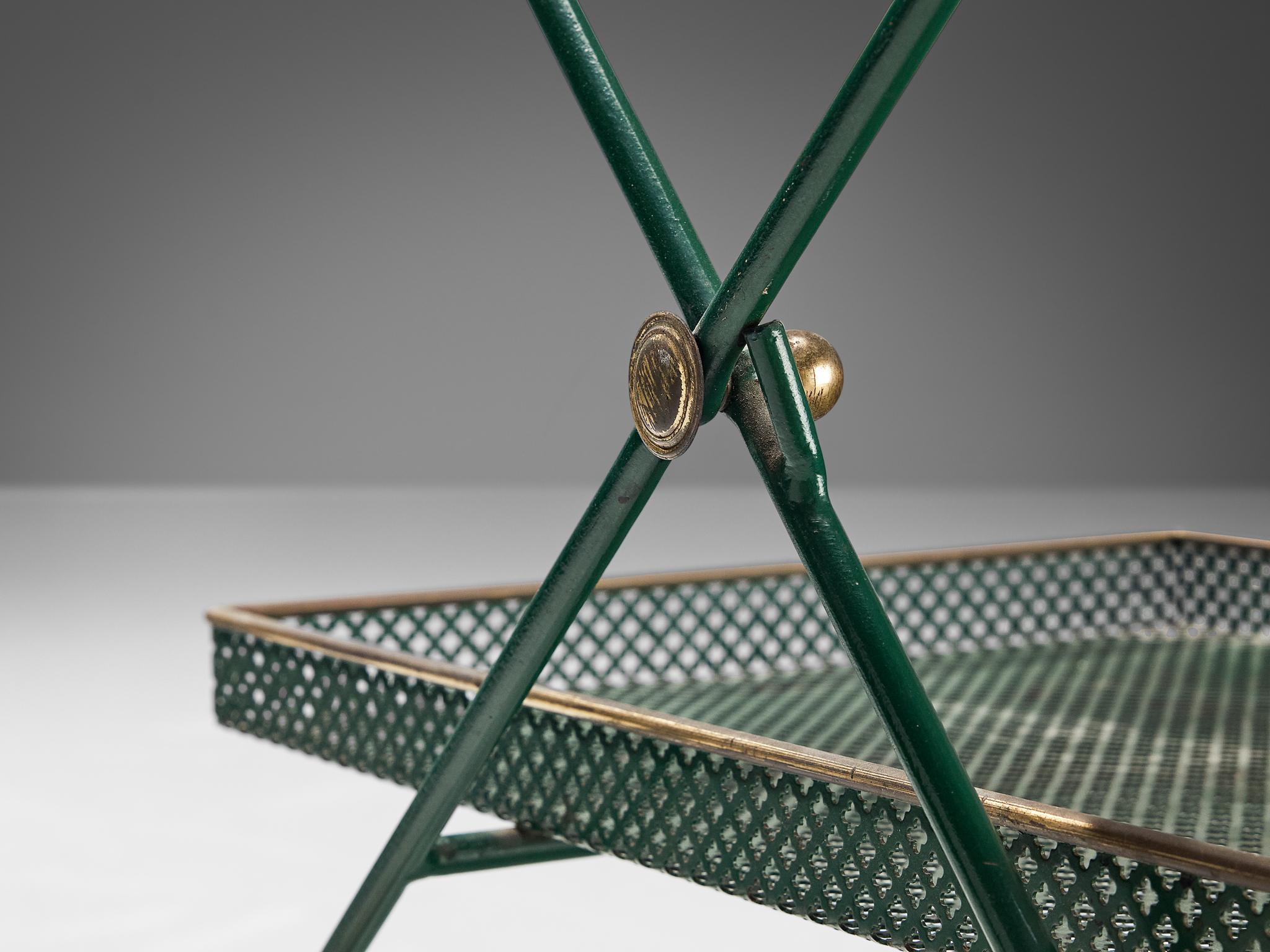 Scandinavian Modern Svenskt Tenn Serving Trolley in Green Lacquered Metal For Sale
