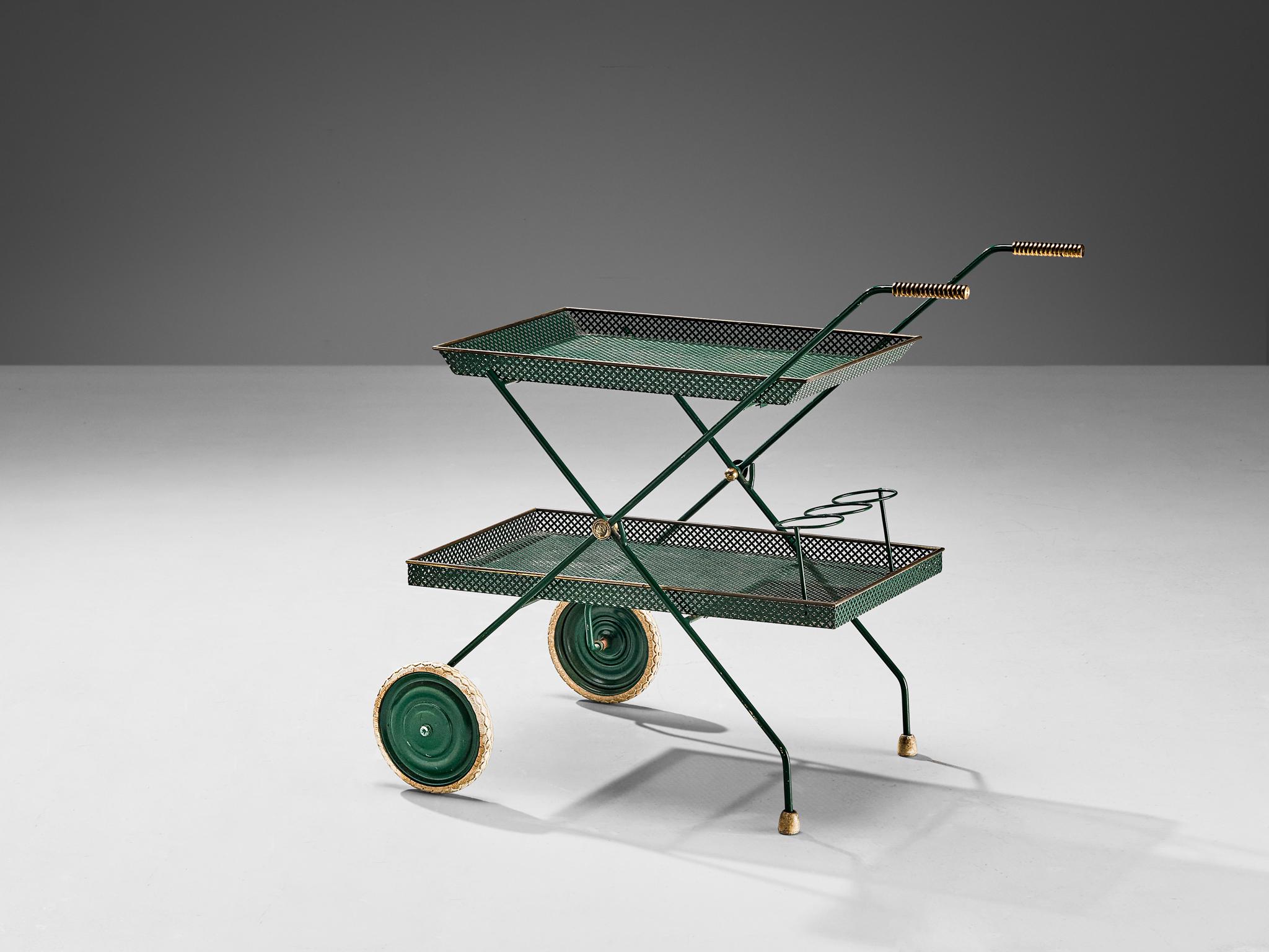 Swedish Svenskt Tenn Serving Trolley in Green Lacquered Metal For Sale