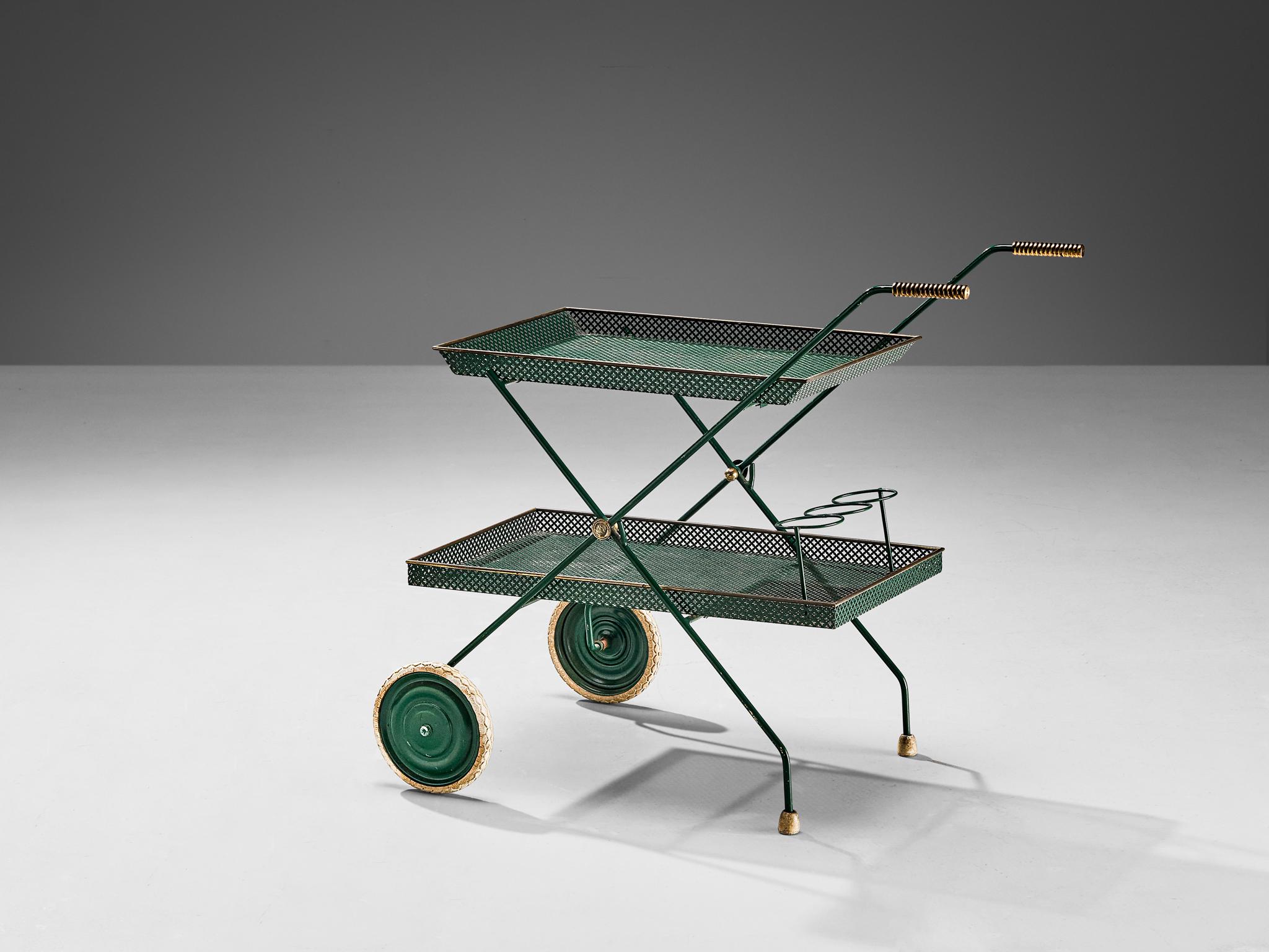 Svenskt Tenn Serving Trolley in Green Lacquered Metal  In Good Condition For Sale In Waalwijk, NL