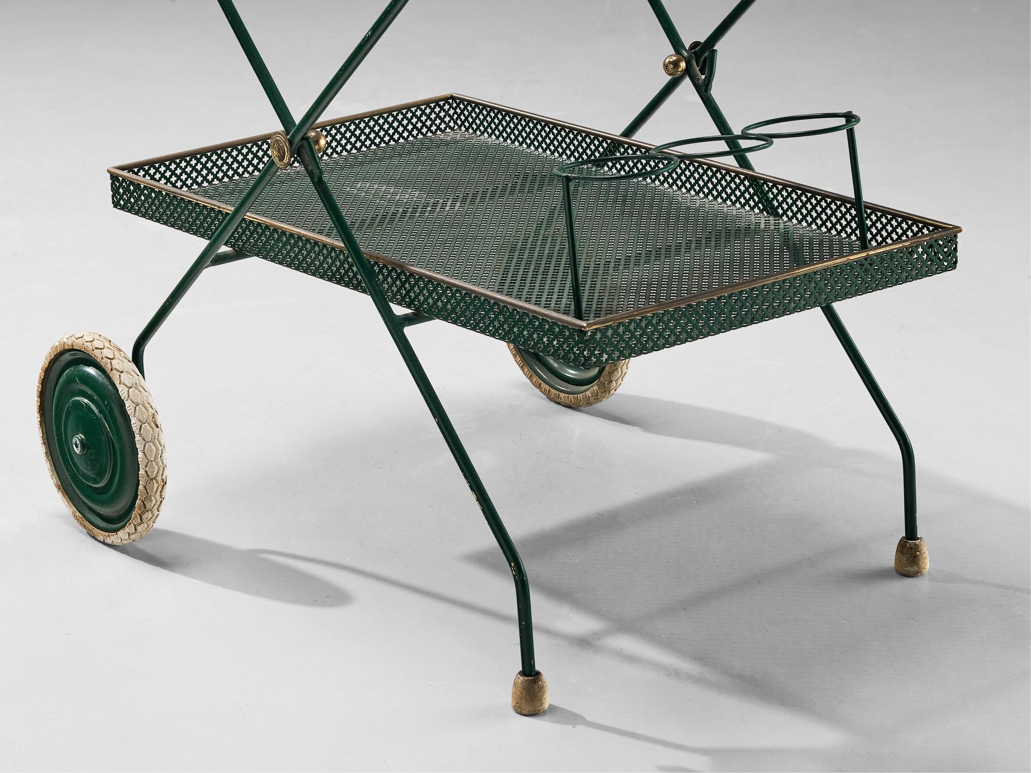 Mid-20th Century Svenskt Tenn Serving Trolley in Green Lacquered Metal  For Sale