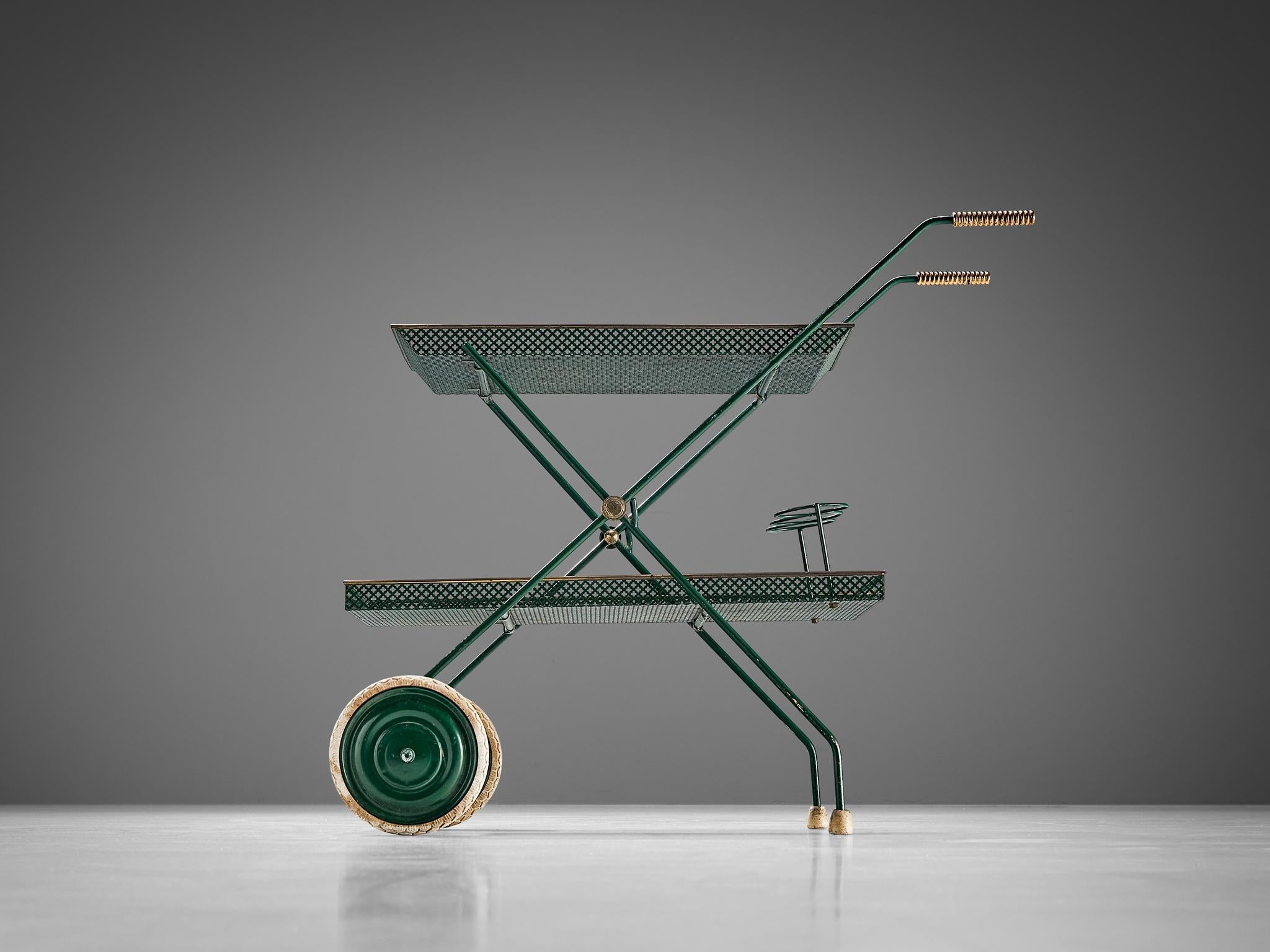 Mid-20th Century Svenskt Tenn Serving Trolley in Green Lacquered Metal For Sale
