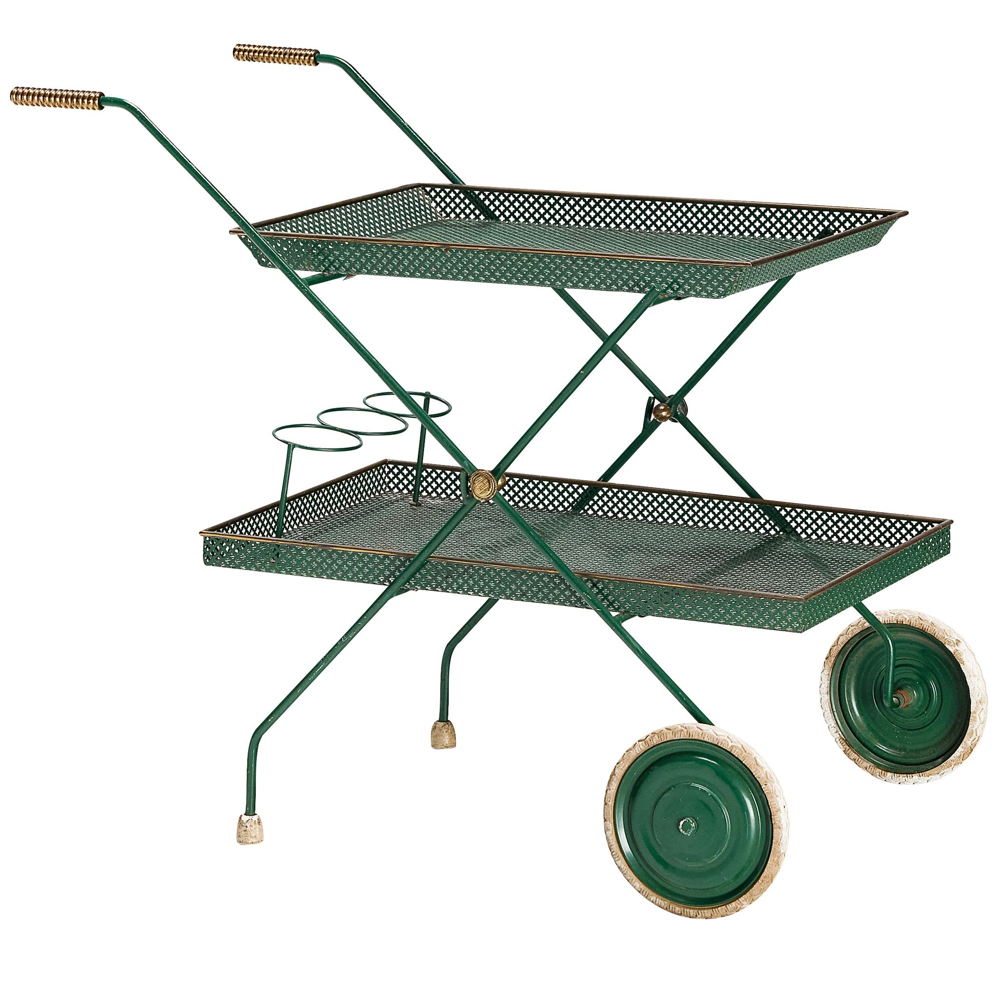 Svenskt Tenn Serving Trolley in Green Lacquered Metal For Sale