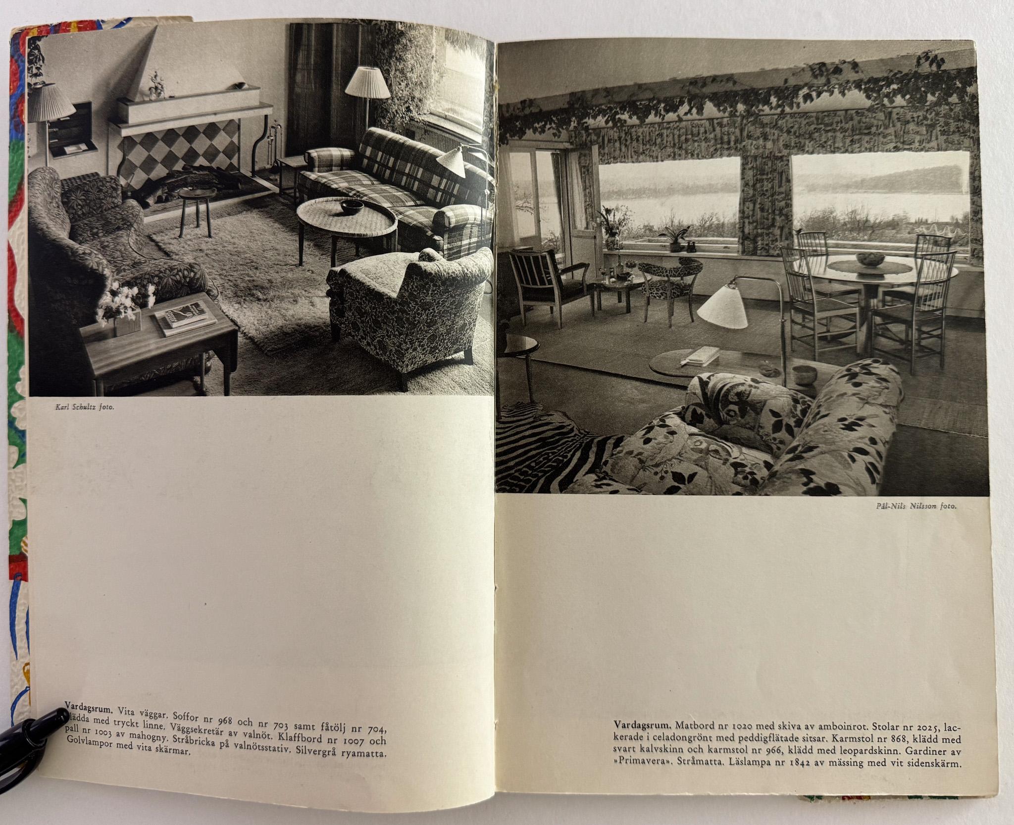 Catalogue de Svenskt Tenn présentant les meubles, les luminaires, les textiles et les papiers peints aux imprimés botaniques de l'architecte/designer Josef Frank. Publié au début des années 1950, le catalogue présente l'utilisation expressive par