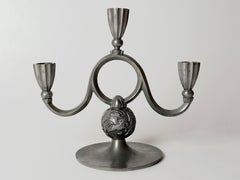 Svenskt Tenn Swedish Art Deco Pewter Candelabra with Striking Horse Relief, 1932