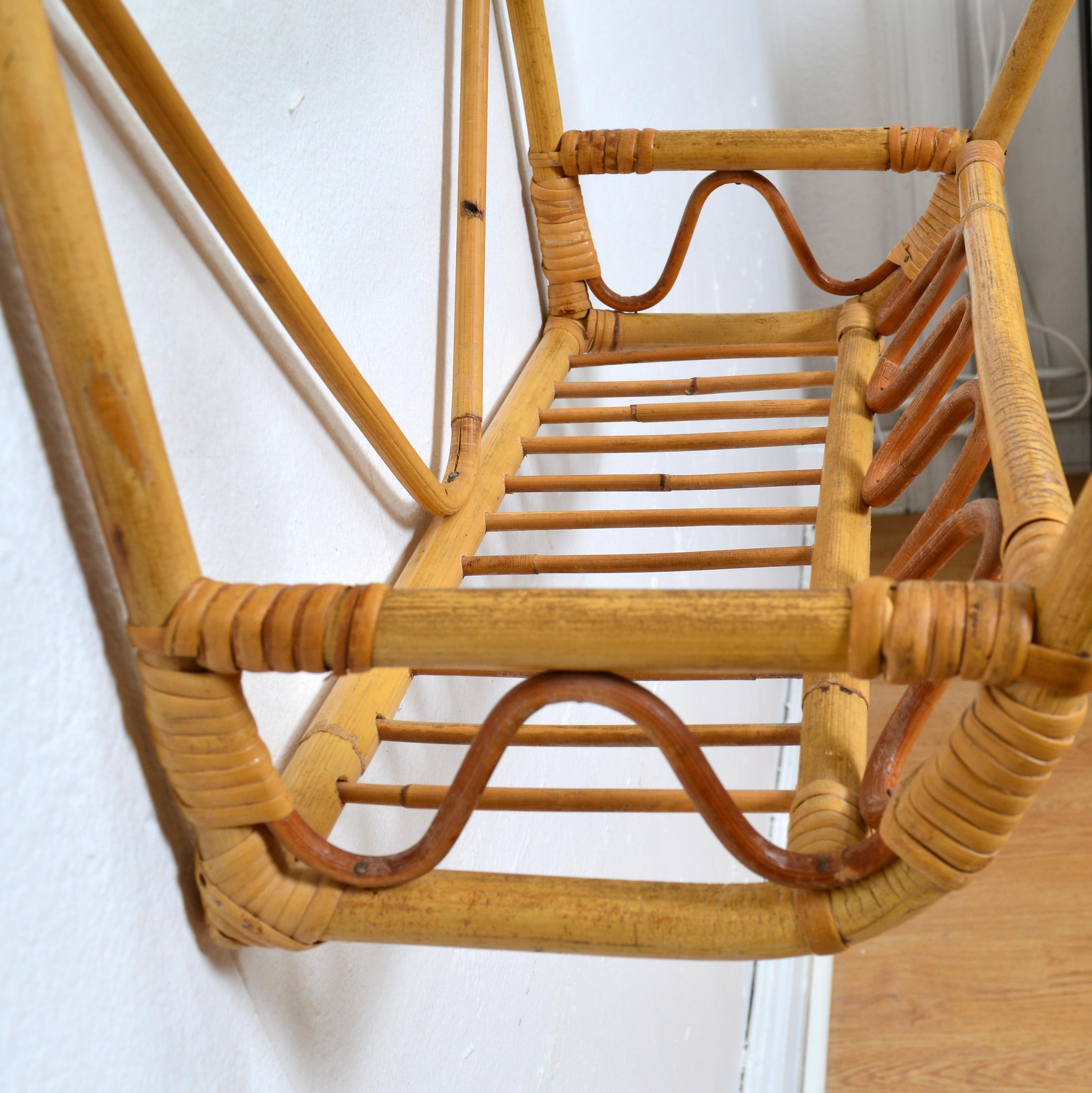 Mid-20th Century Svenskt Tenn Wall Mirror and Shelf Rattan Wicker Bamboo, Sweden, 1950s For Sale