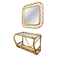 Svenskt Tenn Wall Mirror and Shelf Rattan Wicker Bamboo, Sweden, 1950s