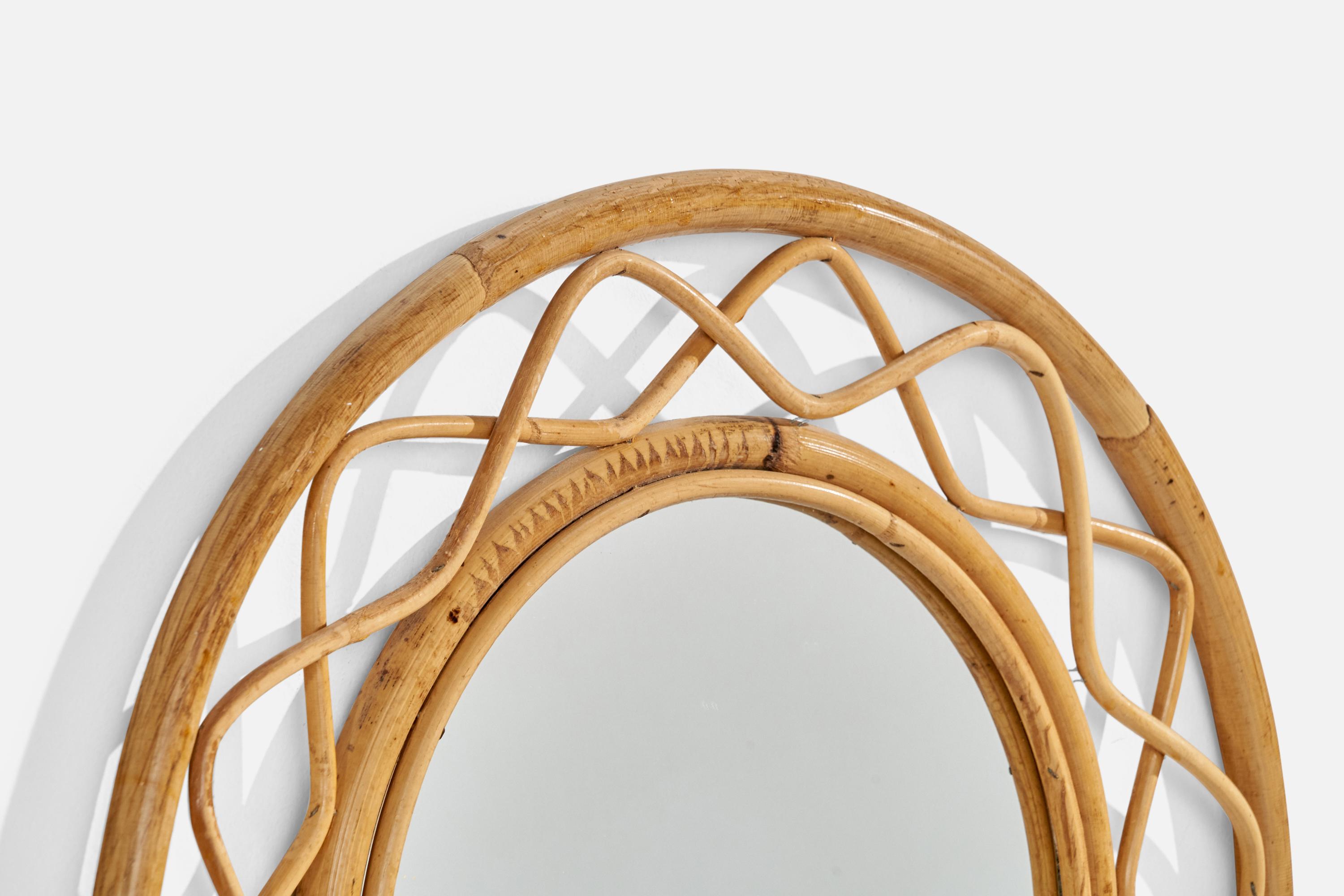 Mid-Century Modern Svenskt Tenn, Wall Mirror, Wicker, Bamboo, Glass, Sweden, 1950s For Sale
