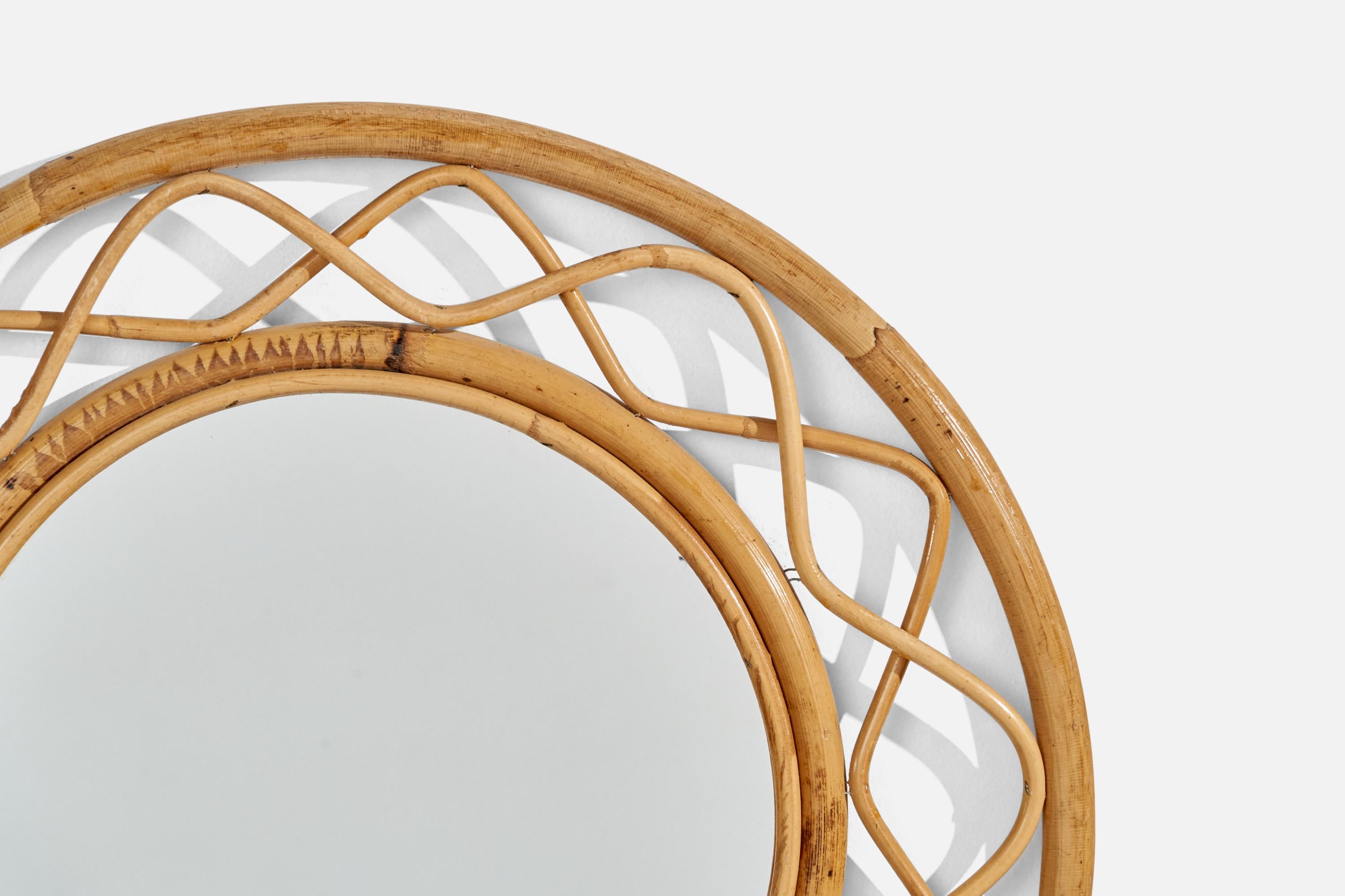 Swedish Svenskt Tenn, Wall Mirror, Wicker, Bamboo, Glass, Sweden, 1950s For Sale