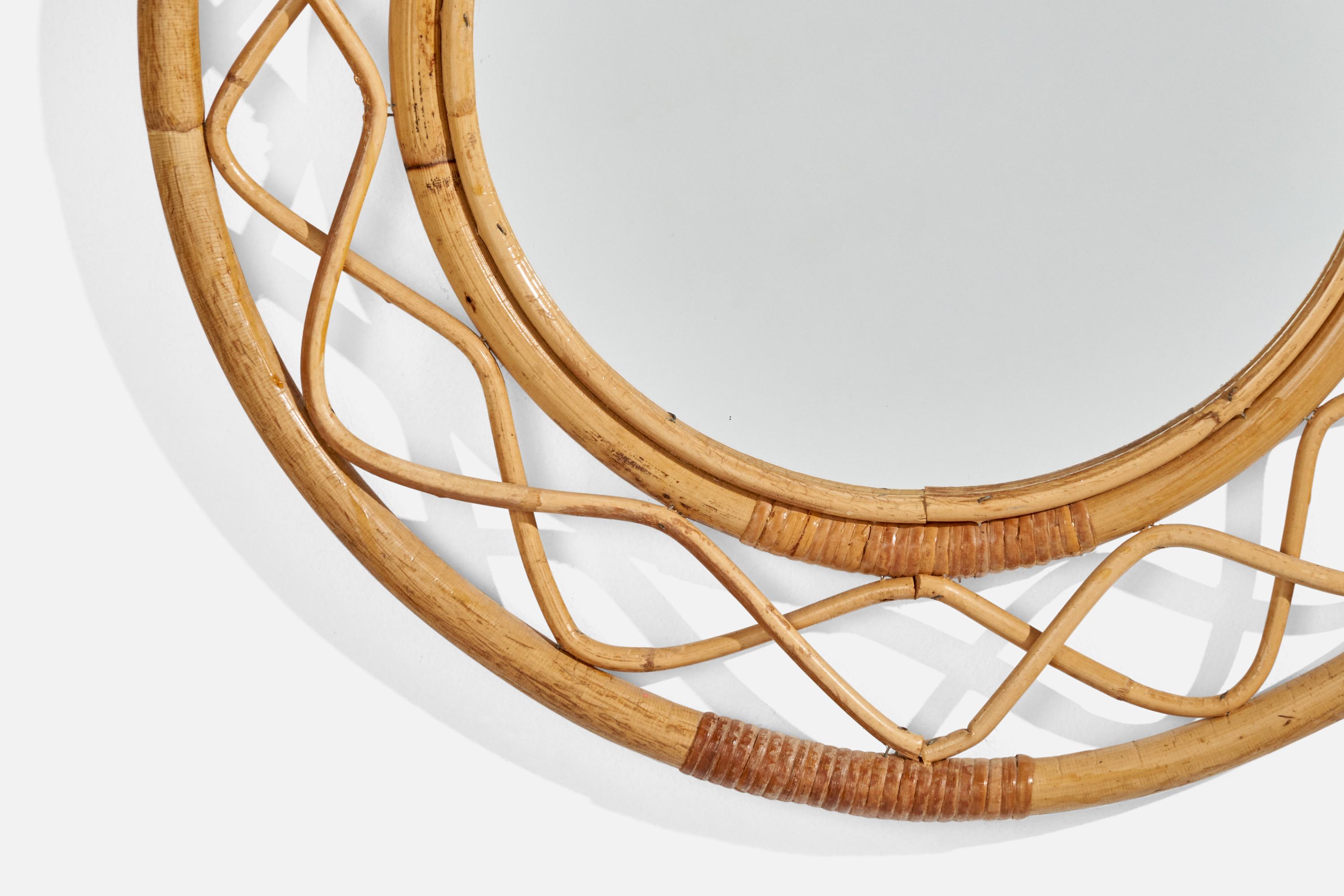 Svenskt Tenn, Wall Mirror, Wicker, Bamboo, Glass, Sweden, 1950s In Good Condition For Sale In High Point, NC