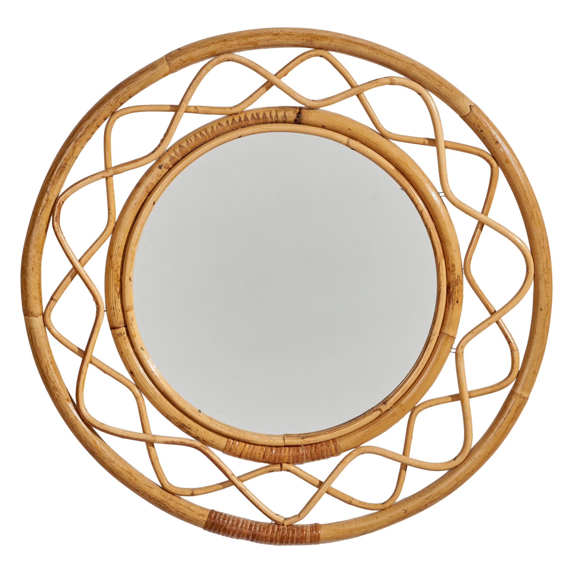 Miroir mural Svenskt Tenn, osier, bambou, verre, Suède, années 1950 en vente