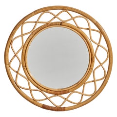 Svenskt Tenn, Wall Mirror, Wicker, Bamboo, Glass, Sweden, 1950s