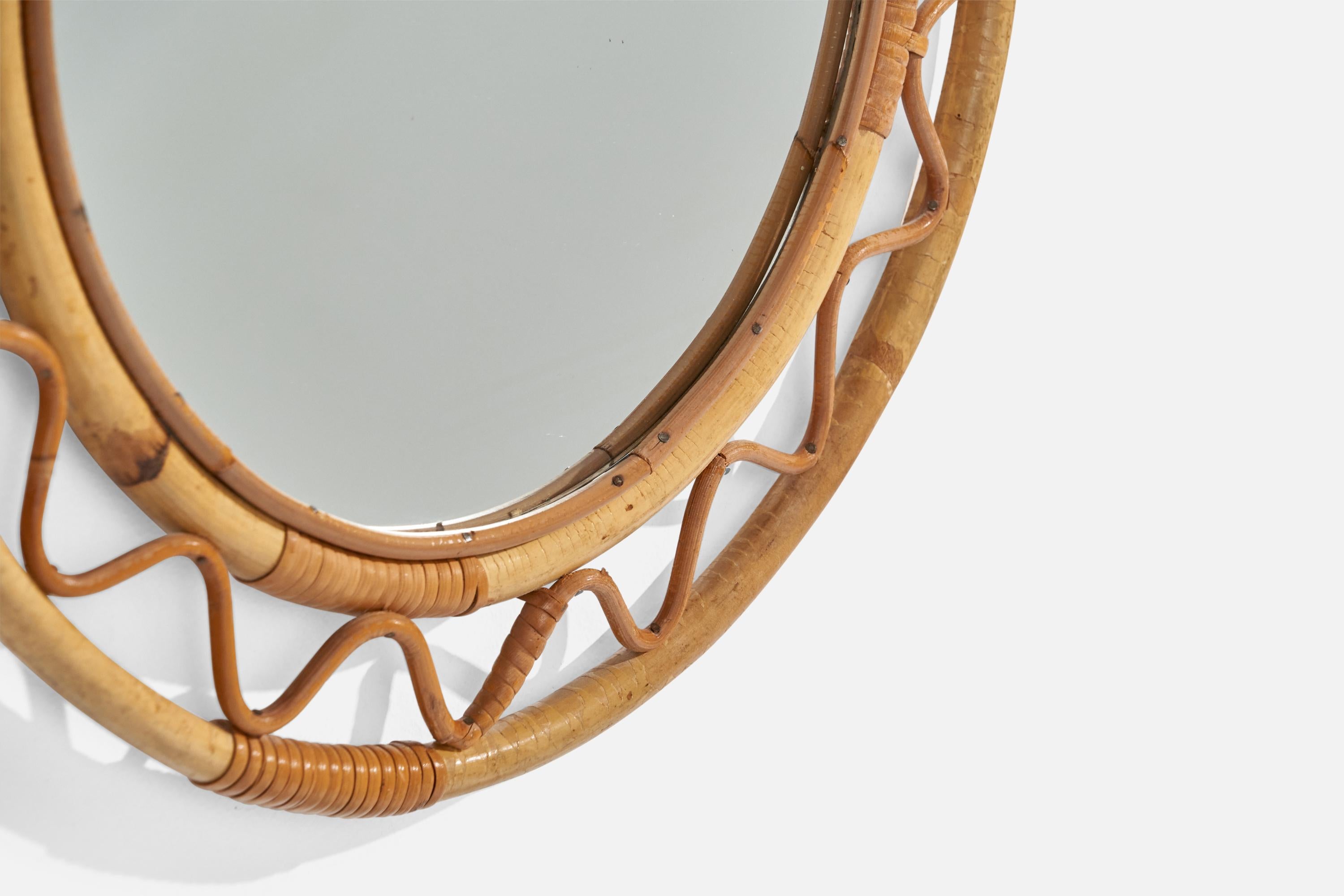 Svenskt Tenn, Wall Mirror, Woven Wicker, Bamboo, Mirror Glass, Sweden, 1950s For Sale 1