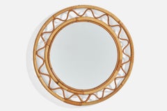 Svenskt Tenn, Wall Mirror, Woven Wicker, Bamboo, Mirror Glass, Sweden, 1950s