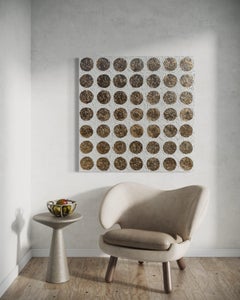 "La vuelta al mundo" de Hessler - Abstracto al óleo Impasto con textura en oro y blanco