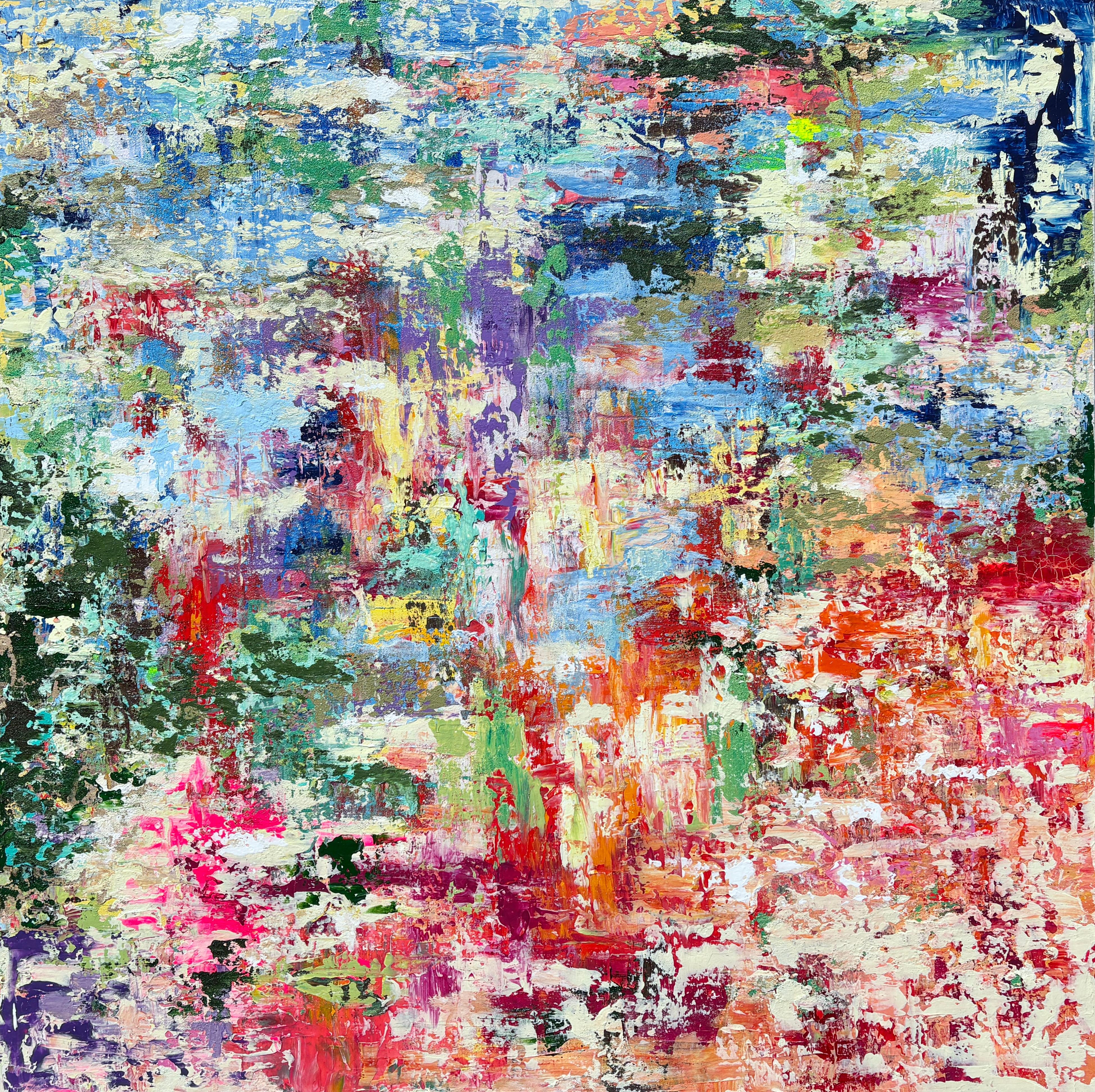 "Catching the Light" Colorful Mixed Media Abstract Painting, Textured Impasto