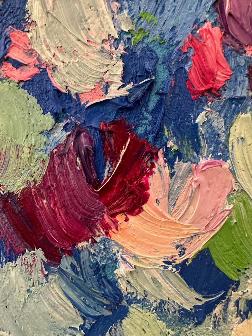 Quadro contemporaneo astratto 'Campo della felicità' in rosa, verde e blu - Painting di Sveta Hessler