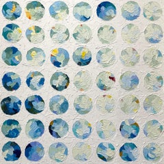 'Good Vibes Only' - Vibrant Serene Circles - Blue and White Oil Painting