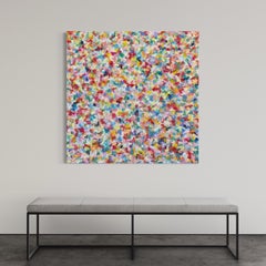 "Sogno con i fiori", tecnica mista astratta dai colori vivaci e dalla texture intensa