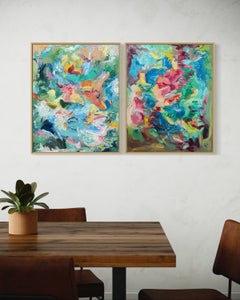 "Joy" - Diptych Bright and Colorful Textural Abstract Artwork in Pastel Palette