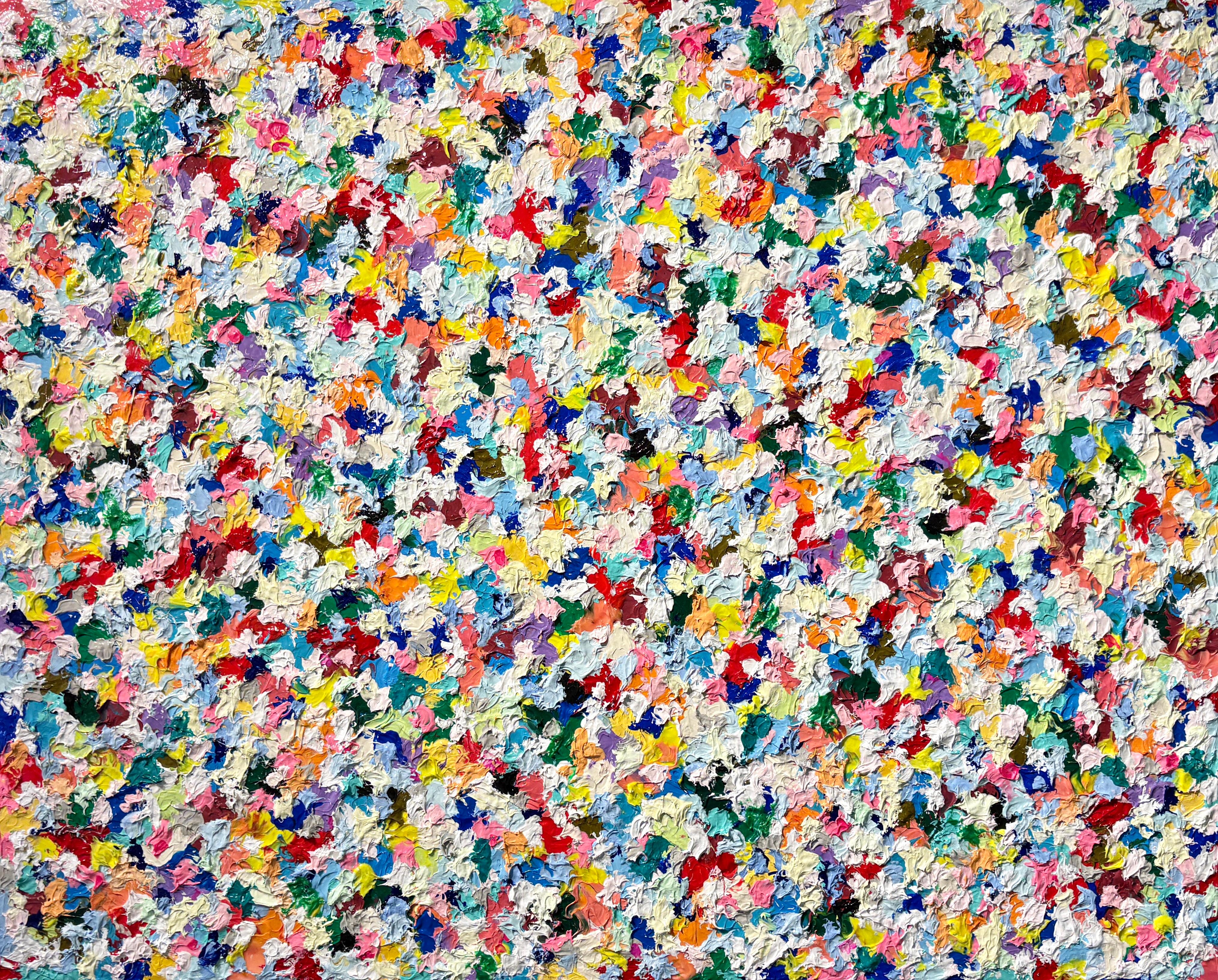"Amour pour la prairie VIII", peinture abstraite colorée et lumineuse, empâtement texturé