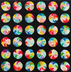 "Night Life" by Hessler - Vibrant Multicolor Circles on Black Impasto Background