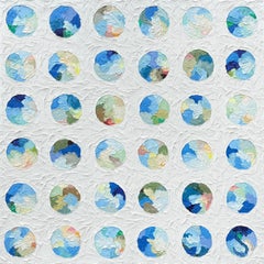 "Olive Orchard" - Abstract Blue and Earth Tone Circles Impasto Oil Painting