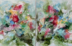 "Soul Mate 1 & 2" Mixed Media Diptych Colorful Contemporary Abstract 