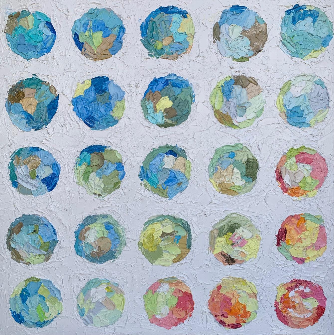 "Summer Days" by Sveta Hessler is a mesmerizing 30" x 30" oil on canvas that captures the essence of sunlit afternoons and the gentle warmth of the season. This contemporary abstract piece invites viewers into a world of vibrant circles, each