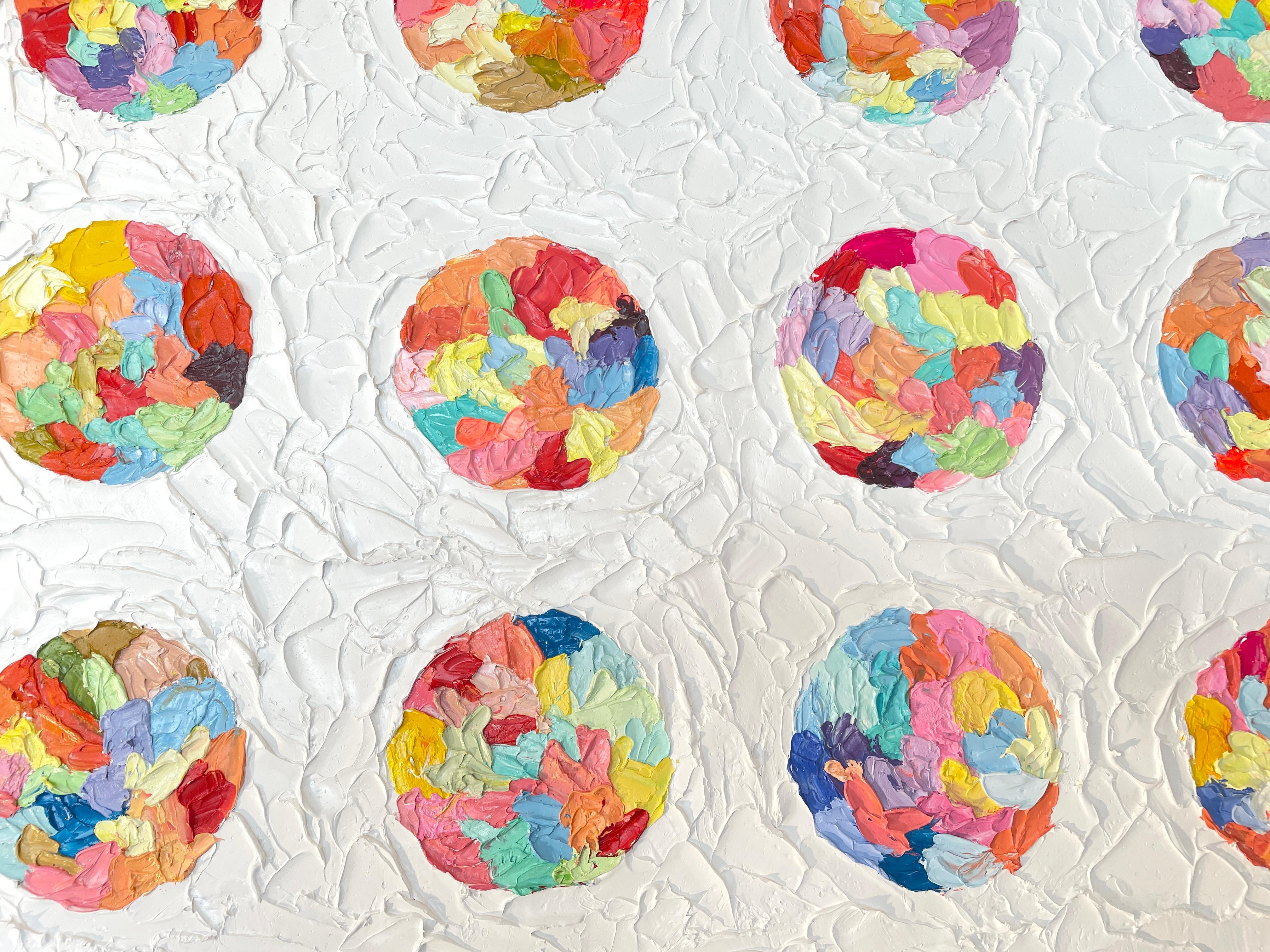 'Tropical Vibes 2' - Cerchi dalla texture brillante - Espressionismo astratto vibrante - Abstract Painting Beige di Sveta Hessler