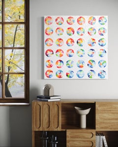 "Vibraciones Tropicales IV" - Pintura Contemporánea Impasto Textura Círculos de Colores