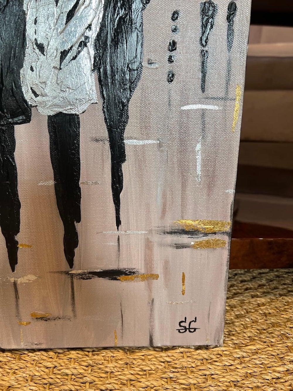 Pluie - Gris Figurative Painting par Svetlana Gorbunova